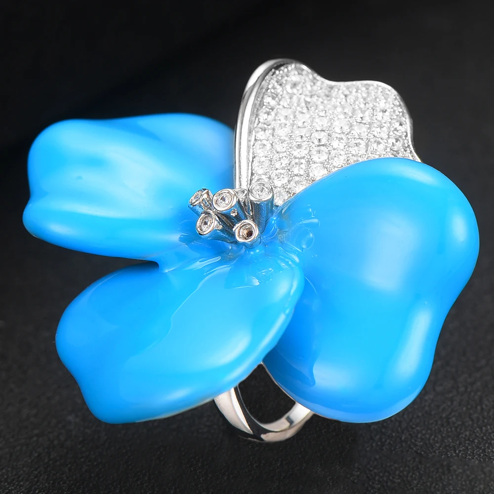 

Blachette Super Noble Gorgeous Rings Oil Face Flower Ring For Women Bridal Wedding Party Daily Fashion CZ Jewelry Accessories