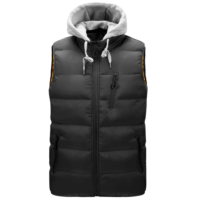 Men's Padded Sleeveless Jacket Thicken Winter Warm Quilting Coat French Terry Hooded AW21 New Casual Parka Jacket Male Clothes