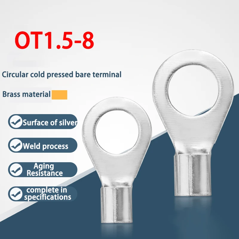 

100PCS Round Cold Pressed Bare Terminal Ot1.5-8o Ring Terminal 1.5 M8 Brass Silver Plated