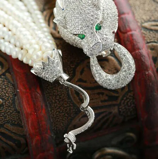 

FINE JEWELRY CUBIC ZIRCON LEOPARD HEAD 4-5MM FRESHWATER PEARLS MULTILAYER CHOKER NECKLACES