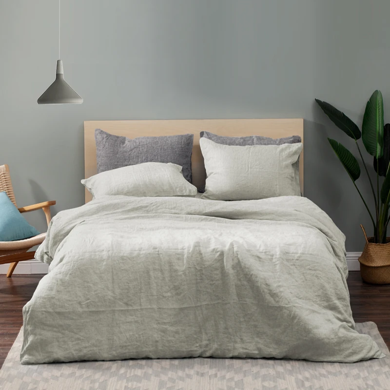 Настраиваемый однотонный окрашенный из пряжи 4 шт. Простыня натуральной льняной