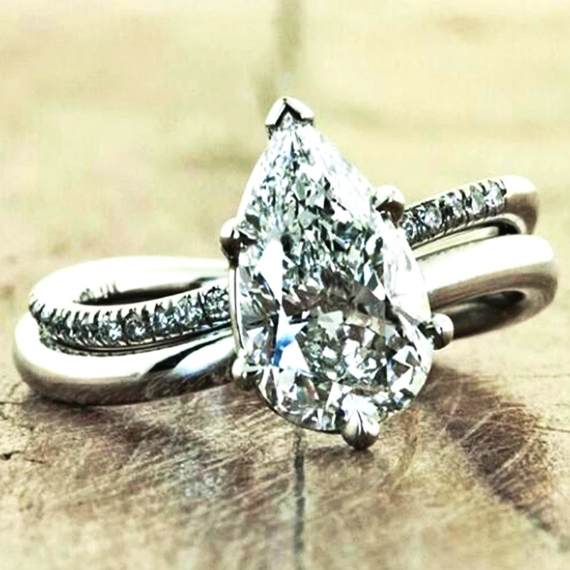 Visisap 7 мм Груша Циркон капли воды Форма кольца для леди модные обручальные женщин