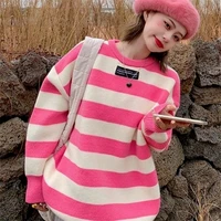 lazy wind plus velvet sweater autumn and winter new round neck loose fashion trend casual all match knitted top