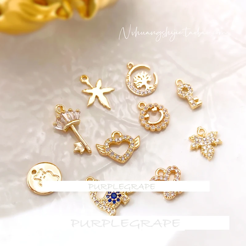 

Миниатюрный кулон из 18-каратного золота с цирконом, для самостоятельного изготовления браслета, цепочка для ключиц, ювелирный материал, Баб...