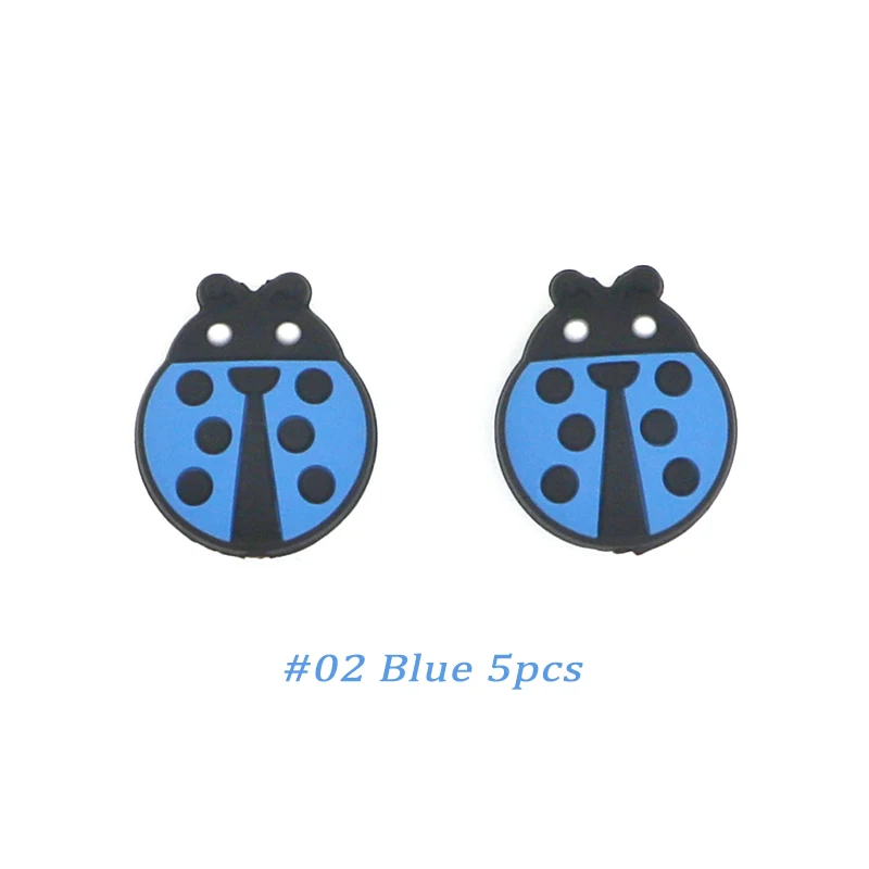 Blue 5pcs Kovict 5/10 шт 27 мм милые Мини Божья коровка силиконовые бусины животные Детские Прорезыватели для зубов бусины для DIY ожерелье аксессуары игрушки - Цвет: Blue 5pcs