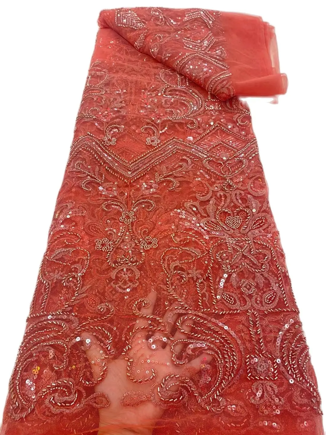 

Top Quality Design JRB-31.112101 Special Nigerian Handmad Beads Material French African Lace Fabric for Fashion Show Party Dress