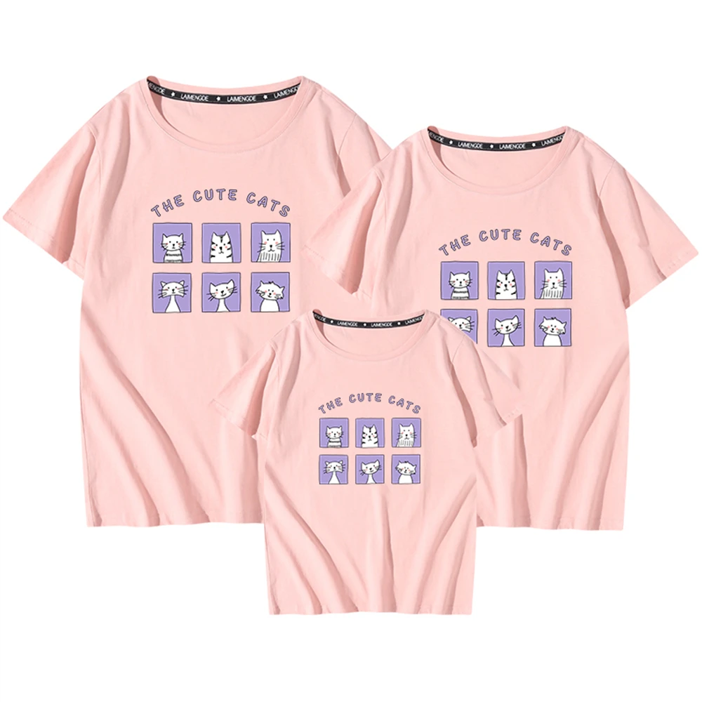 

Летняя семейная футболка с коротким рукавом, Детская уличная одежда, кавайный мультяшный принт, хлопковая Повседневная Свободная футболка ...