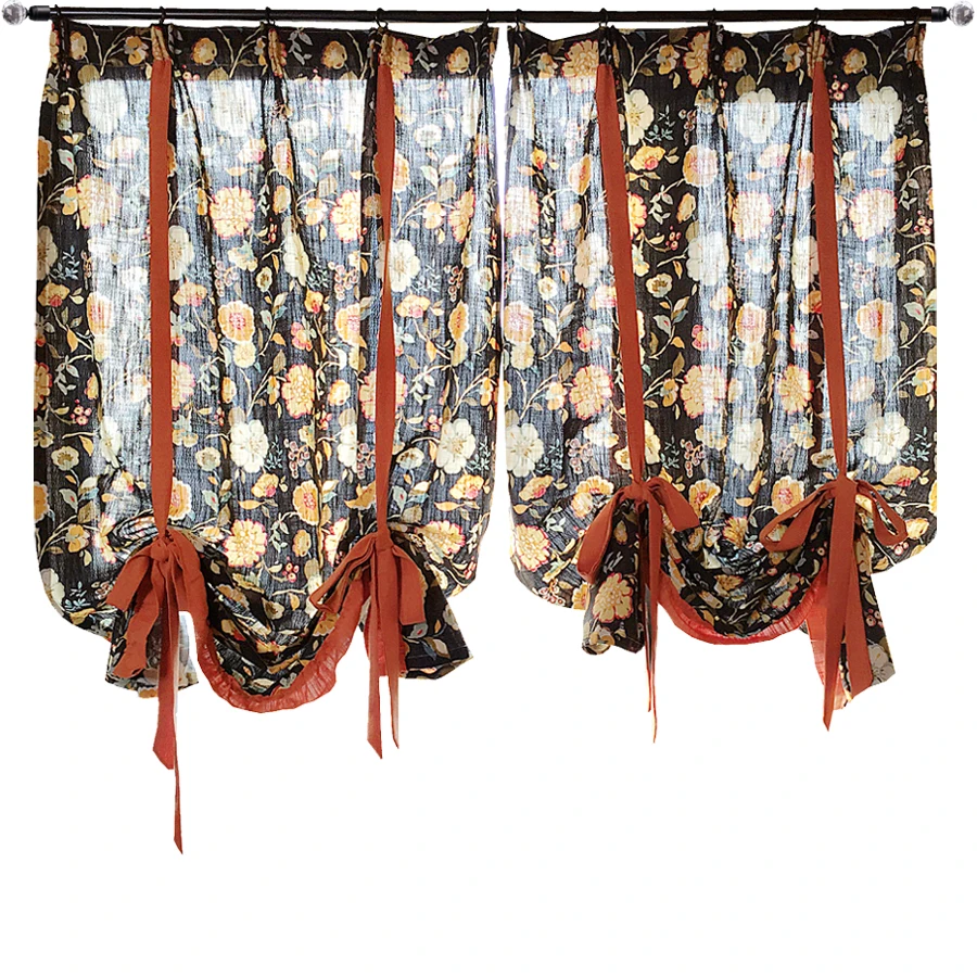 

American Cotton and Linen Balloon Curtain Retro Large Flower Lift Curtain Partition Curtain Door Curtain Home Decoration