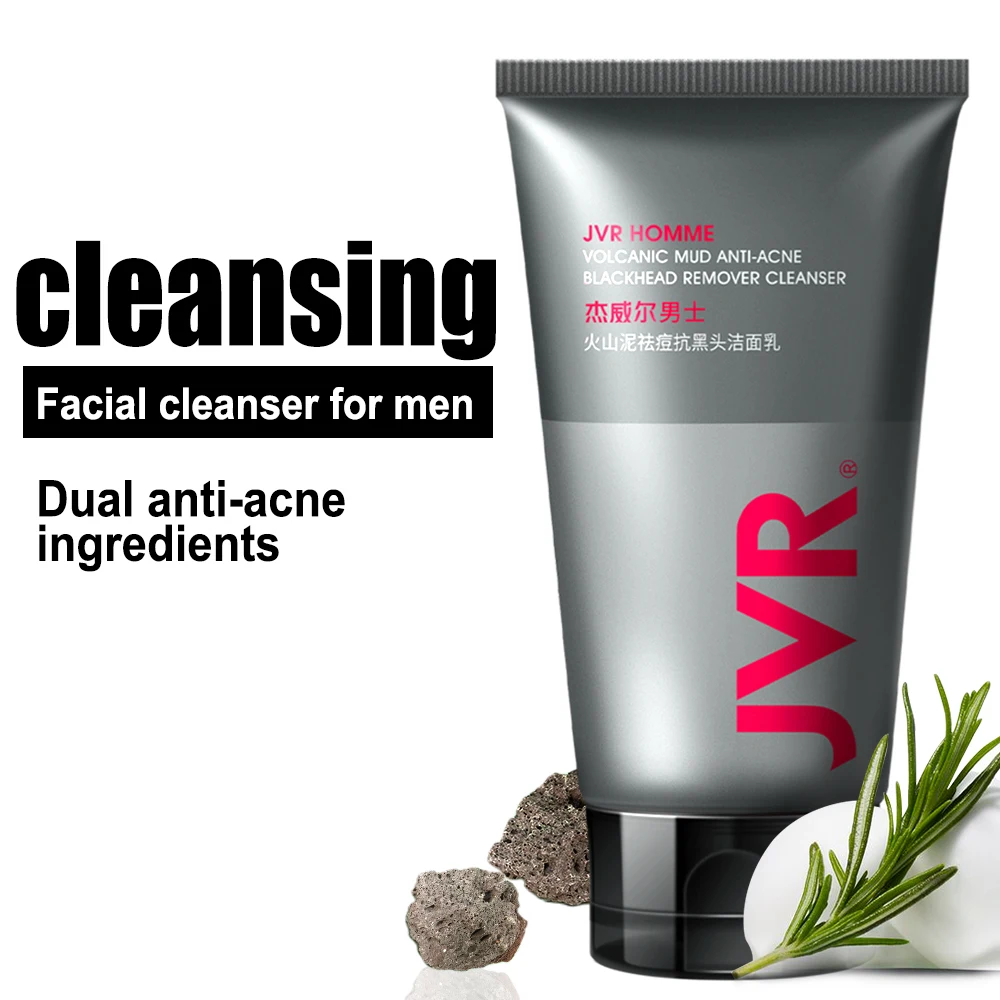 

JVR Volcanic Mud/Seaweed/Hyaluronic Acid Facial Cleanser Moisturizing Cleanser Foam Blackhead Remover Face Wash Shrink Pores