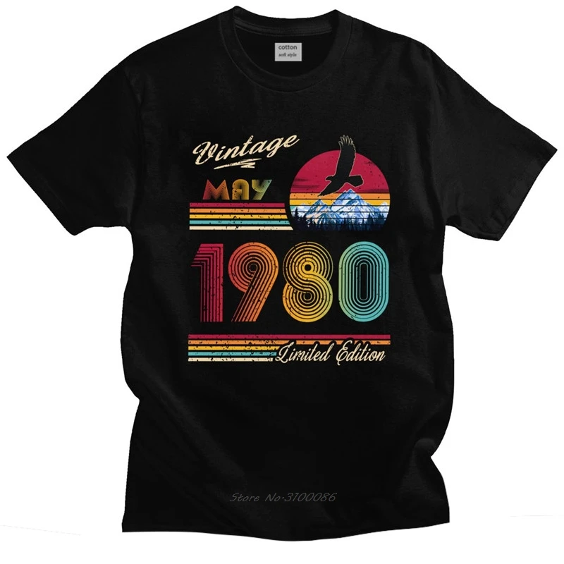 

Men's Vintage May 1980 40th Birthday T-Shirts 40 Years Old Gift T Shirt Celebration Anniversary Cotton Short Sleeve Tee Tops