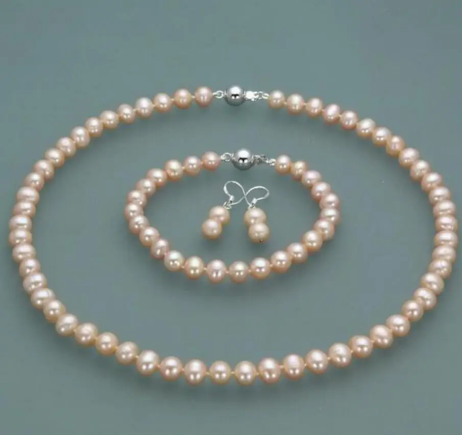 Ювелирный Набор 100% Продажа полный подлинный 7-8 мм Пресноводный Культивированный