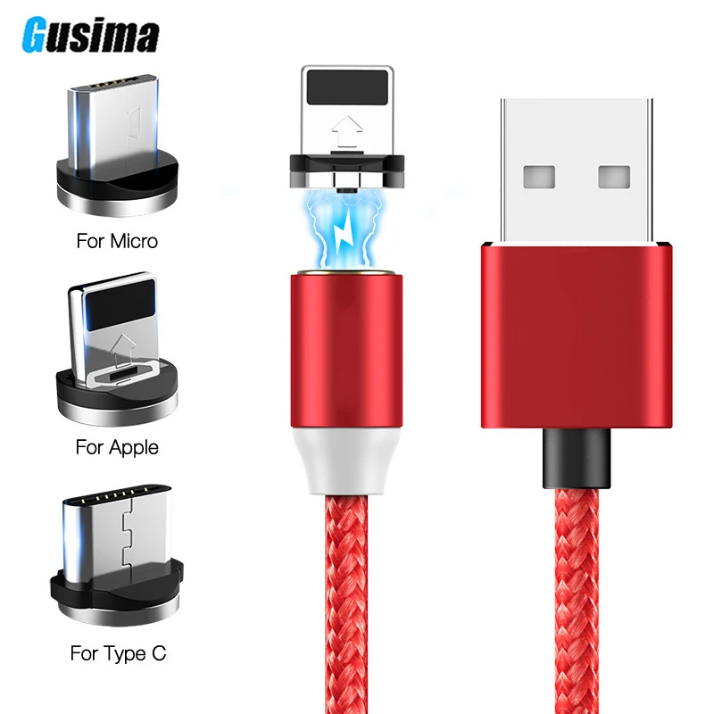 Обычно светодиодный магнитный USB кабель для iPhone Xs Max 8 7 6 и Type C Micro Samsung Xiaomi Huawei LG