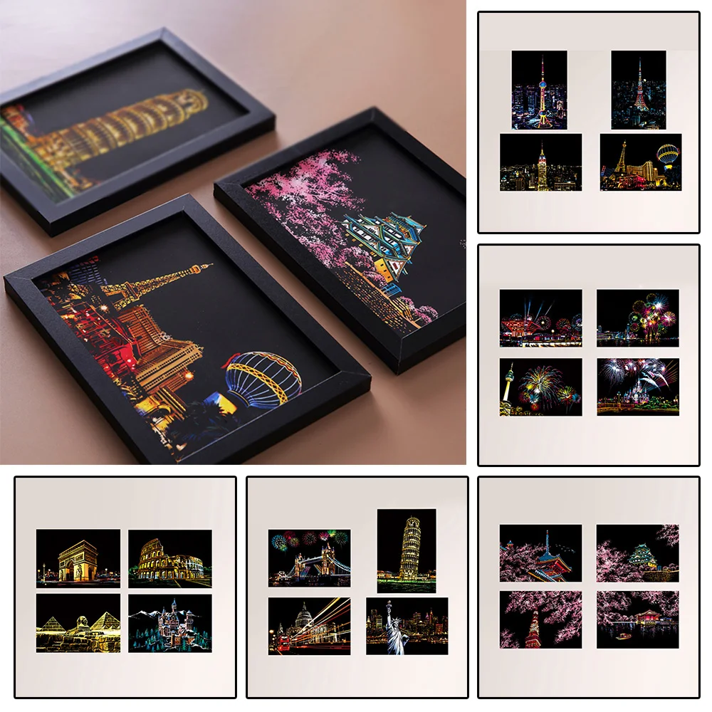 4 шт./компл. креативные поделки Scratch Scraping Painting Night View Sightseeing Pictures игрушки для детей