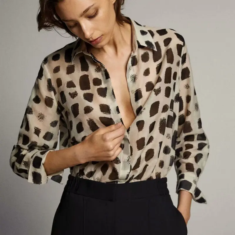 Блузка Женская атласная шифоновая с длинным рукавом на пуговицах|Рубашки| |