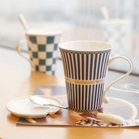 1pcs ceramic mugs creative design lovers cup fashion coffee cup set european style british style with cover with spoon