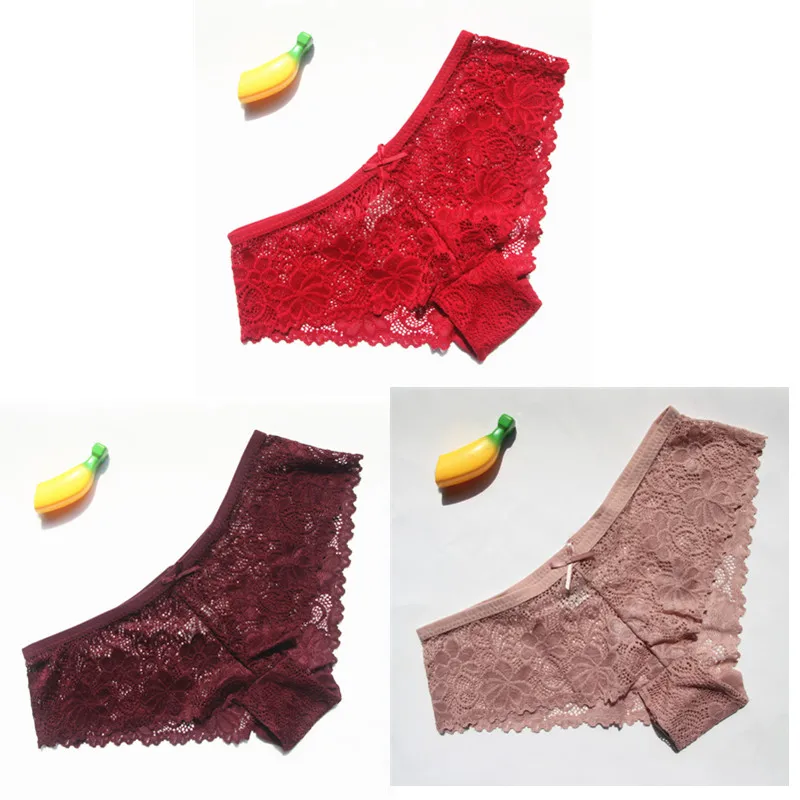 red brown pink 3 шт./компл. Сексуальное Женское кружевное нейлоновое дышащее нижнее белье прозрачные трусы трусики сексуальное женское нижнее белье плюс размер hphp15 - Цвет: red brown pink