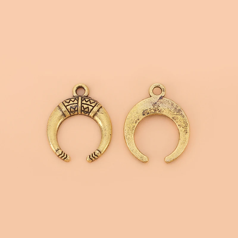 

50pcs/Lot Antique Gold Color Double Horn Crescent Moon Charms Pendants Beads for DIY Necklace Jewelry Making Accessories