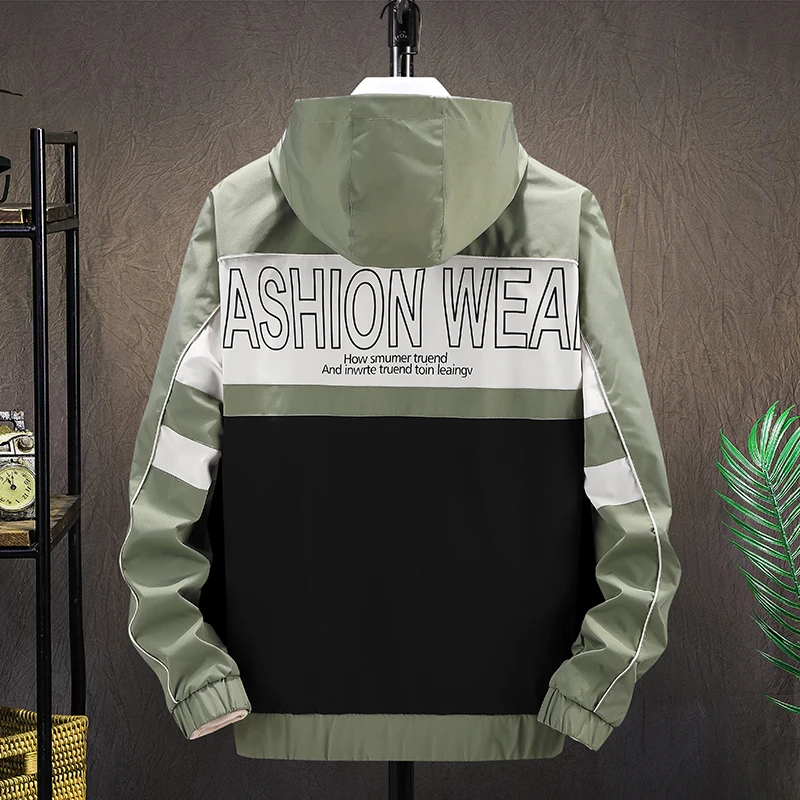 

Autumn Men's Plus Size Jacket 8XL Sports Casual Hooded Round Neck Breathable Hooded Thin Men Clothing Coat Windbreaker