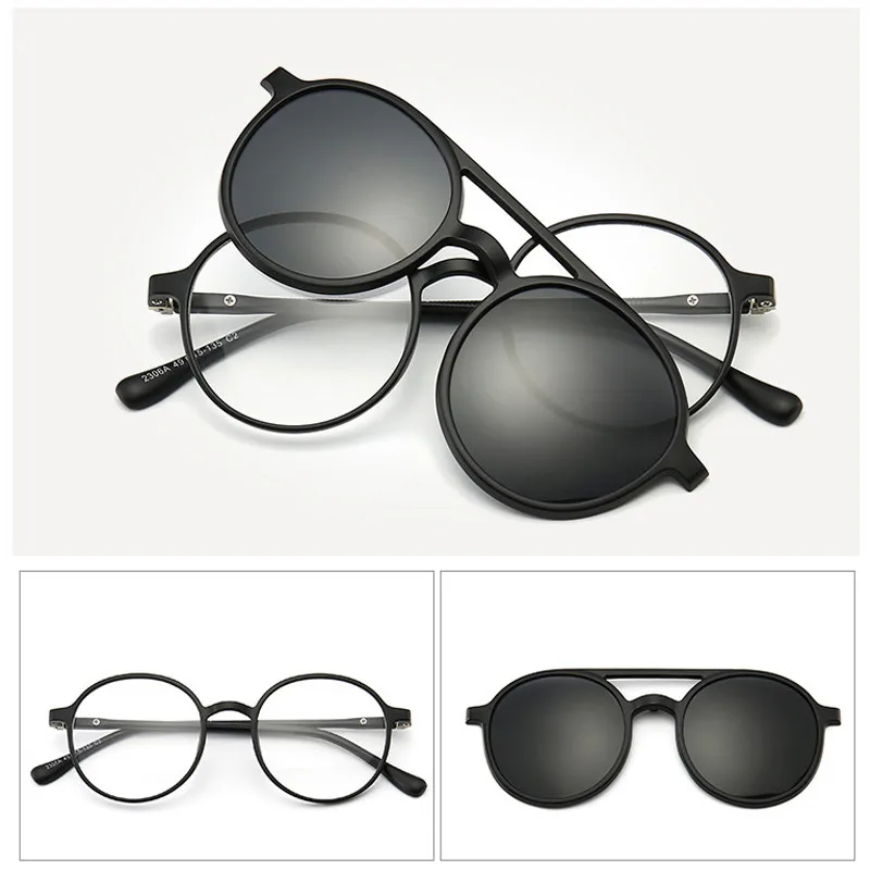 Круглые солнцезащитные очки 5 в 1 на застежке с поляризованным зеркалом Плоские