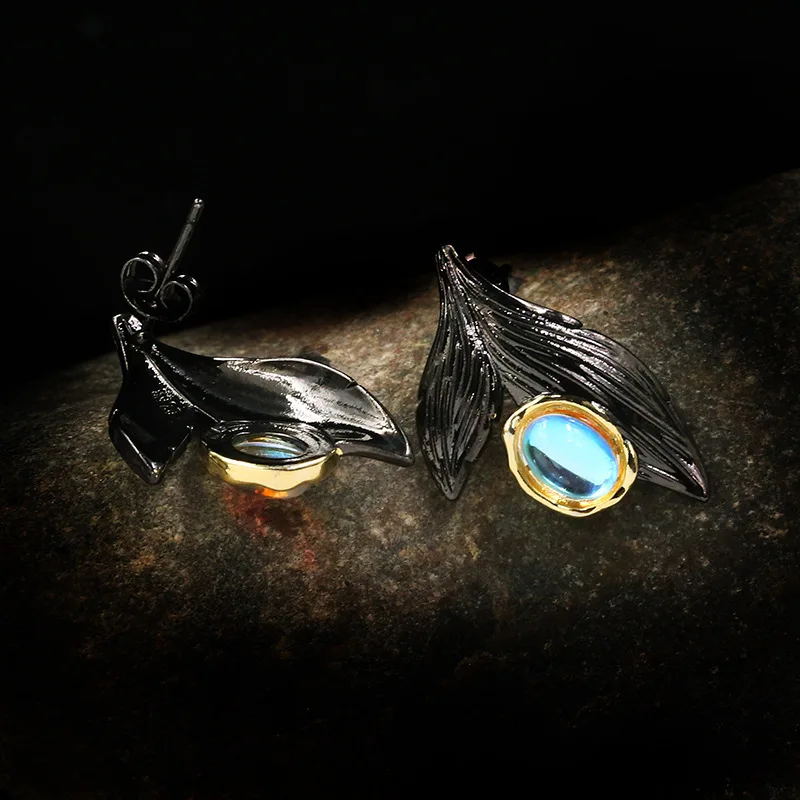 

Ajojewel Natural Moonstone Stud Earrings Black Mermaid Tail Vintage Earring Italian Style Jewelry Fashion Gift