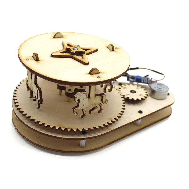 

Baby Kids Voice Control Wooden Carousel Children DIY Science Automatic Induction Model Toys Hobbies Gifts