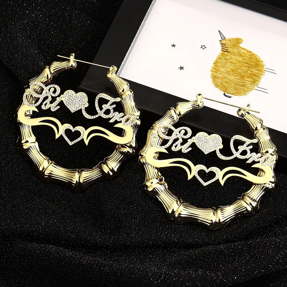 Gosun Fashion Custom Name Crystal Name Earring Customized Bamboo Letter Earrings Women Name Earrings Bling Bling Name Earrings