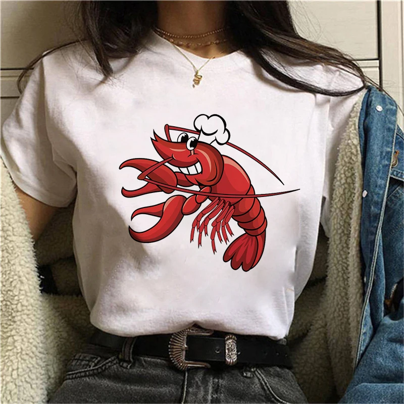 

Female Summer Short Sleeve T-Shirt Women Cute Lobsterling Print Tshirt Girl Harajuku Casual White Tops Drop ship