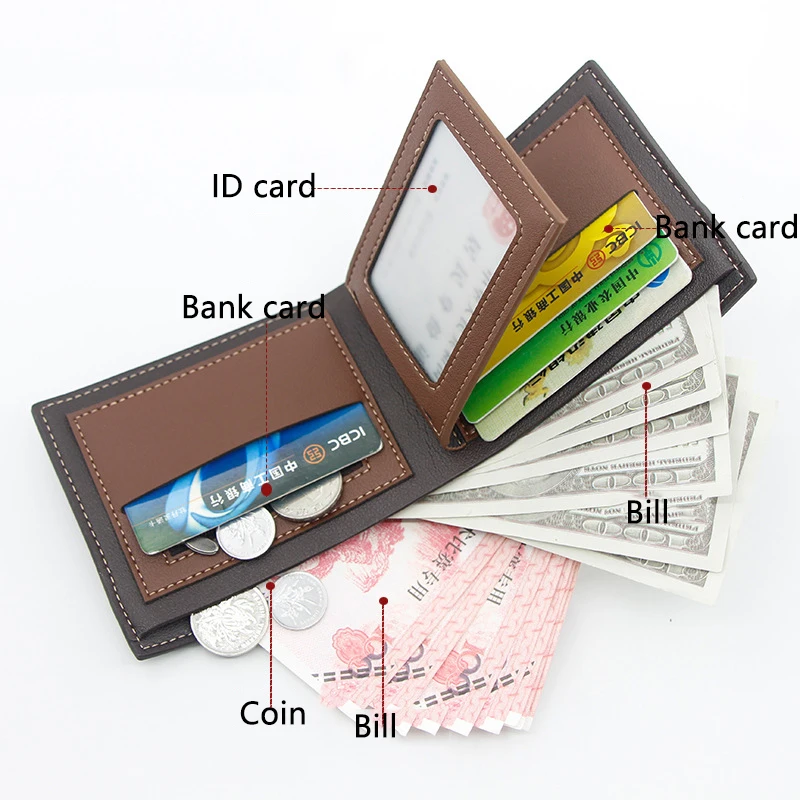 

Men's Wallet Money Bag Solid Color Leather Business Short Wallet Vintage Male Wallets Purse Coin Bill Card Men Wallet