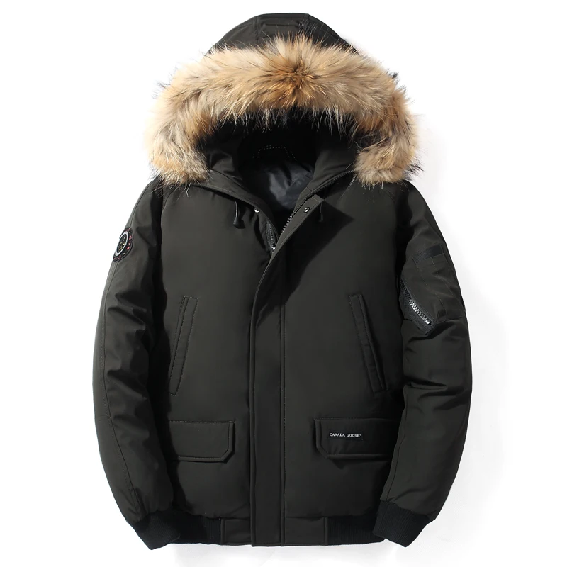 Мужские зимние пальто с большим меховым воротником и капюшоном куртка бомбер