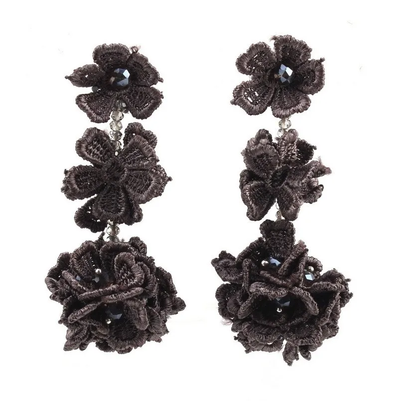 Длинные висячие серьги подвески с кристаллами и бусинами в форме цветка для