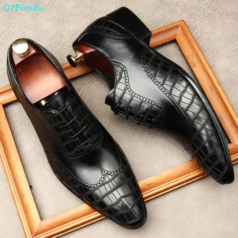 Высококачественные мужские деловые туфли QYFCIOUFU кожаные роскошные на шнуровке