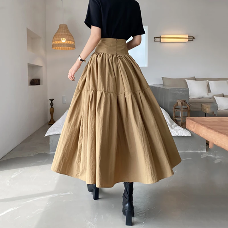 

Korean Summer A-line Woman Skirts Causal A-line Jupe Elegant Midi Pleated High Waist Skirt 2021 New Faldas Mujer Moda Falda