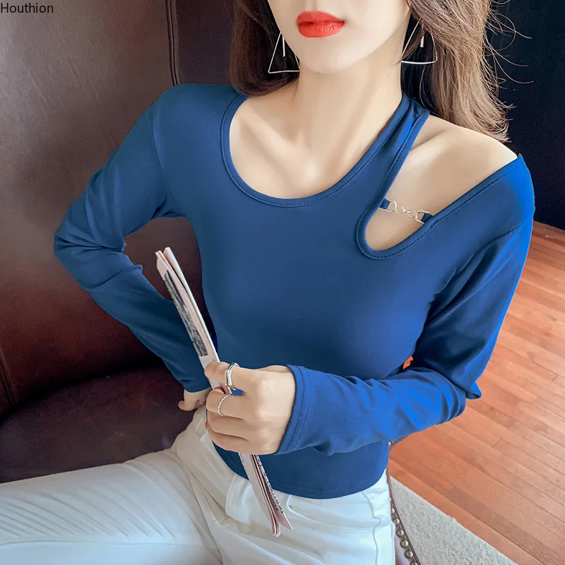 

Autumn New Women's T-SHIRT O Neck T Shirt Long Sleeve Solid Color Tees Irregular Girl Cotton Casual Fashion Slim