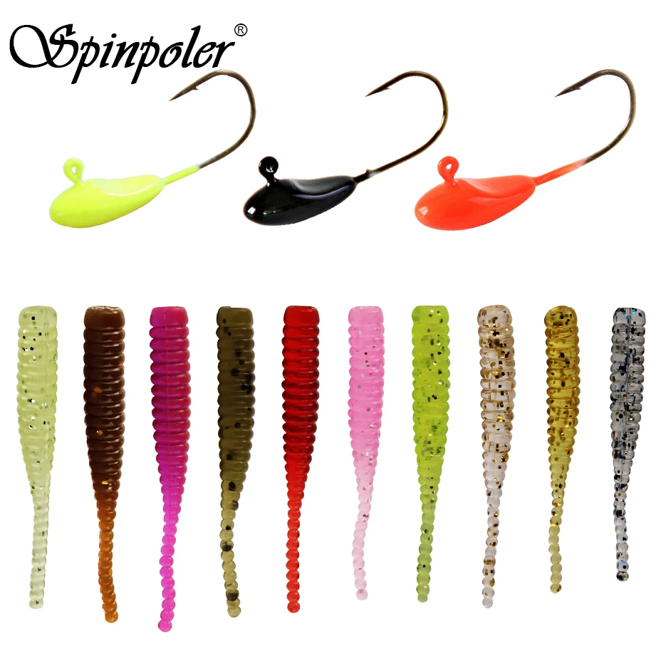 Новинка зимней рыбалки Мягкая приманка в виде червей набор 1 1g Micro Jig Head крючки