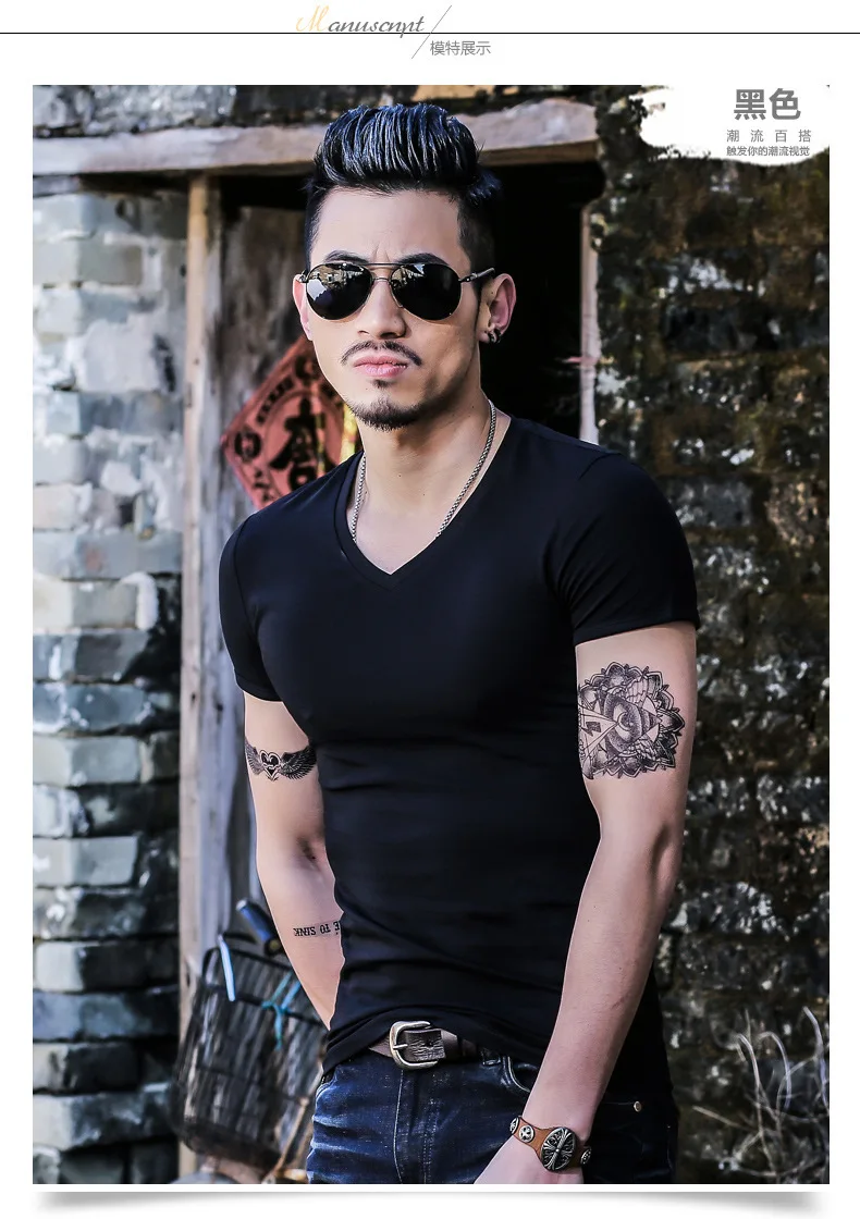 V neck black M& DE футболка для мужчин, футболки с коротким рукавом и v-образным вырезом, черные и белые футболки, летние спортивные футболки для бега, мужские повседневные футболки, camiseta mascu - Цвет: V neck black