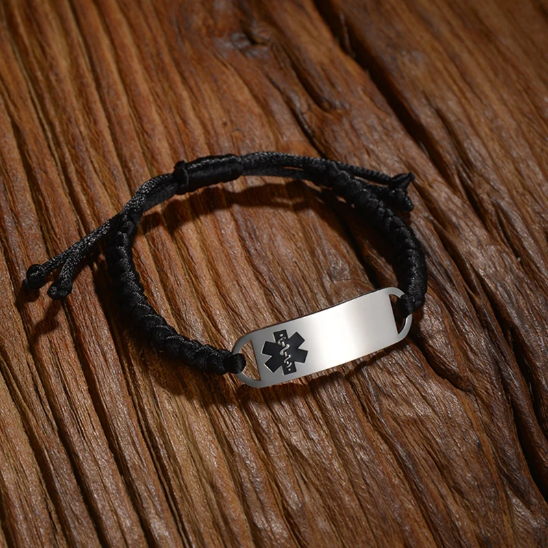 Браслет медицинский из нержавеющей стали с гравировкой синего черного и