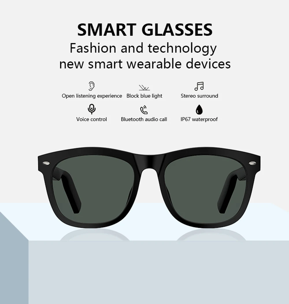 저렴한 IWO PRO 2021 신제품 E9 블루투스 스마트 안경 통화 스테레오 음악 안경 게임 내비게이션 로다 솔루션 방수 UV 선글라스, 블루투스 스마트 안경 전화