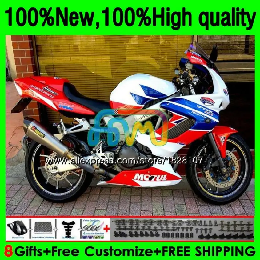 

VTR1000F For HONDA SuperHawk VTR1000 F 97 98 99 White blue red 00 01 147BS.14 VTR 1000 F 1000F 1997 1998 1999 2000 2001 Fairings
