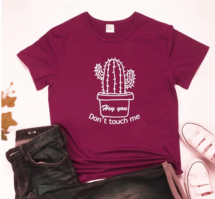 

Женская футболка из 100% хлопка с принтом «Don't Touch Me Cactus», женская футболка с короткими рукавами, женские топы, одежда Mujer