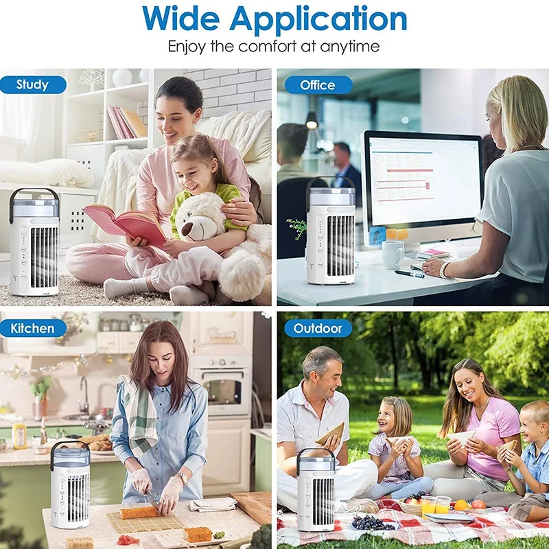 저렴한 휴대용 에어 컨디셔너 팬, 3 단 바람, 조용한 소형 에어 쿨러 데스크 미스트 AC 팬이있는 개인 증발 쿨러