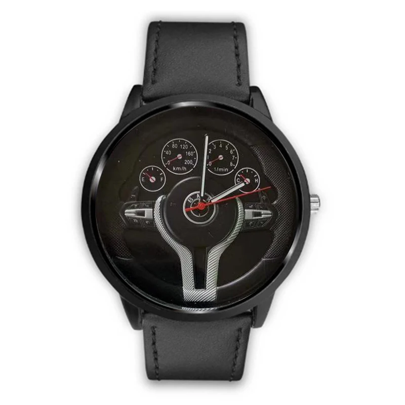 Black leather Уникальные повседневные классические прецизионные Модные мужские кварцевые часы Роскошные гоночное автомобильное колесо нержавеющая ремешок часы - Цвет: Black leather