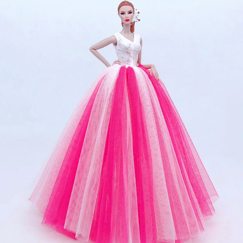 Кружевная Модная Кукла с градиентом белая розовая синяя Одежда для куклы Барби