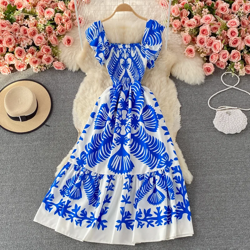 

Платье женское длинное свободного покроя, тонкое пляжное платье без рукавов, с широким подолом, с принтом, для отдыха на море и отдыха