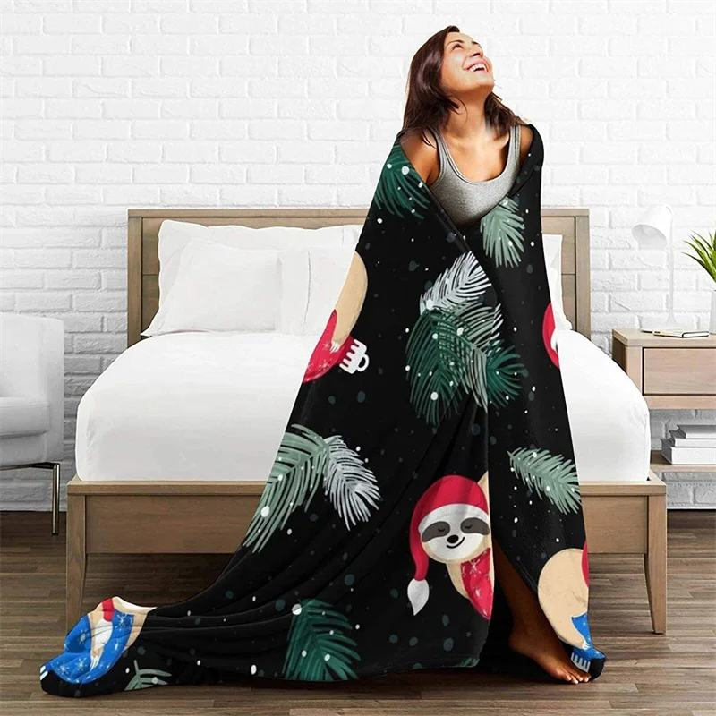 

Sloth Xmas Soft Plush Gift Flannel Microfiber Fleece Bedspread Sherpa 3D-Printed Blanket Couch Bedroom Decorative