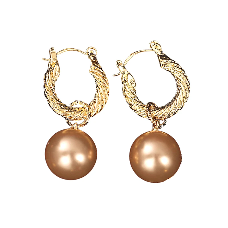 

Simulated Golden Pearl Drop Earrings For Women Dangle Hanging Pendant Smart Charms Christmas Gift Elegant Ornament Hot Accessory
