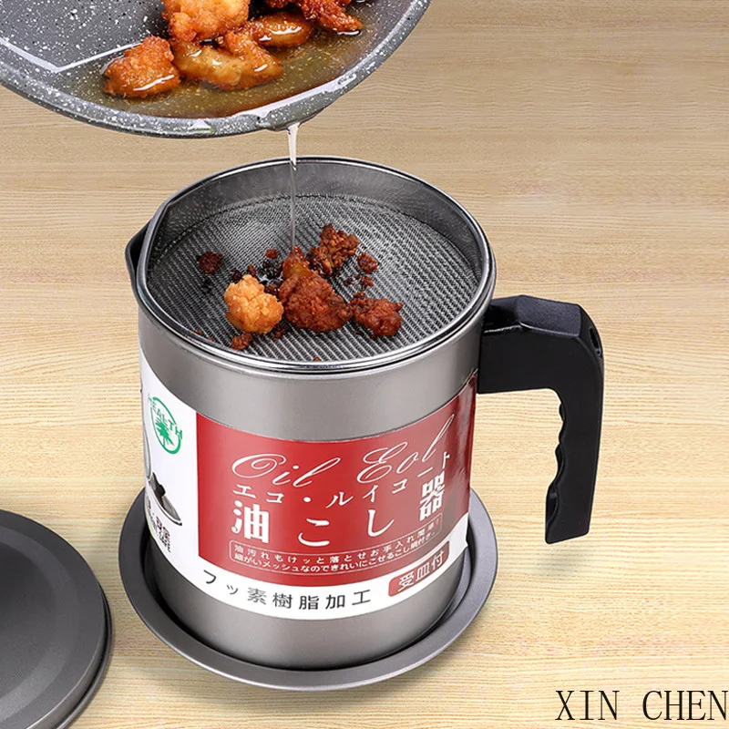 

1.4L stainless steel lard tank oil filter pot large capacity filter oil Separator storage tank kitchen tools oil bottle With