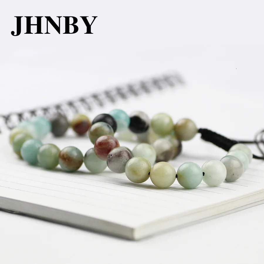JHNBY Амазонит натуральный камень Для мужчин и Для женщин& браслет очарование 6/8/10/12 мм бусины плетеный/вставку внутрь эластичного ремешка для влюбленных, ювелирное изделие, Дропшип
