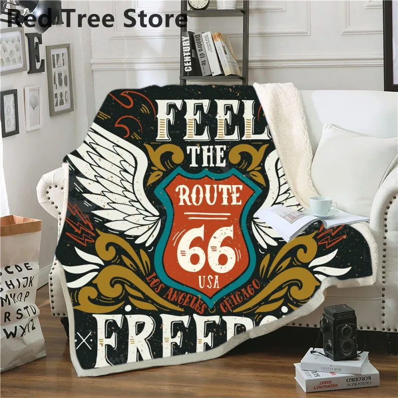 

Route 66 Printed Sherpa Throw Blanket Custom Design Quilts Warm Soft Gift Kids Adult Sofa Blankets Bed Covers Home Textiles