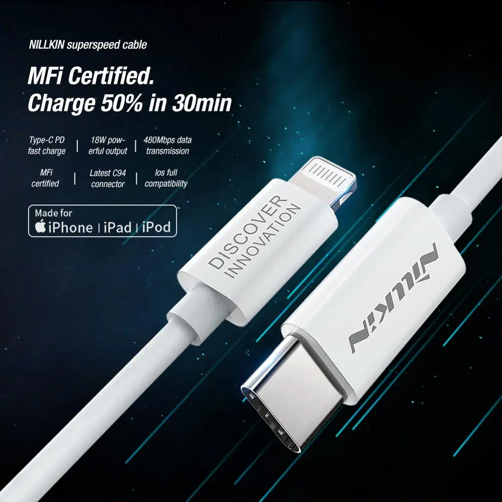 Кабель NILLKIN Type C для быстрой зарядки Iphone X XS Max PD 18 Вт кабель передачи данных типа ipad