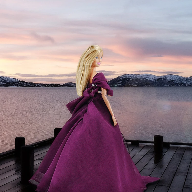 Модная Кукла фиолетовое свадебное платье вечервечерние Длинные платья для кукол